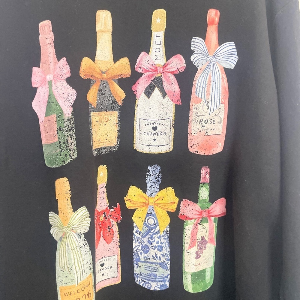 Champagne Bottle Graphic Sweatshirt Coquette Girls Night Large - Picture 2 of 5